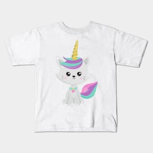 Unicorn Cat, Cute Cat, Little Cat, Gray Cat, Kitty Kids T-Shirt